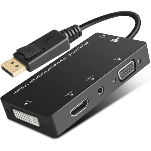 Adaptateur Displayport 4 en 1 câble Adaptateur convertisseur Displayport Multifonction 1080P vers HDMI VGA DVI Audio mâle vers Femelle
