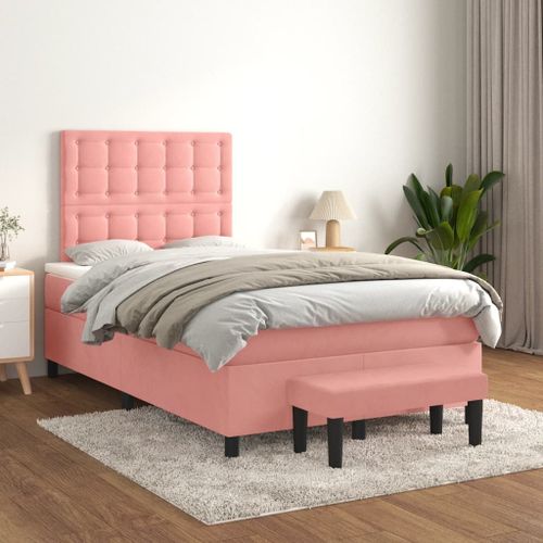 Vidaxl Lit À Sommier Tapissier Avec Matelas Rose 120x200 Cm Velours