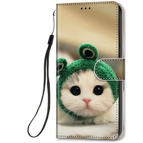 Coque En Cuir Pour Xiaomi Redmi Note 10 / Note 10s 4g A Rabat Et Folio Portefeuille, Housse Cuir Avec Support Fentes Pour Cartes Etui Anti Choc 360 Degres Cover Silicone - Chat/Vert