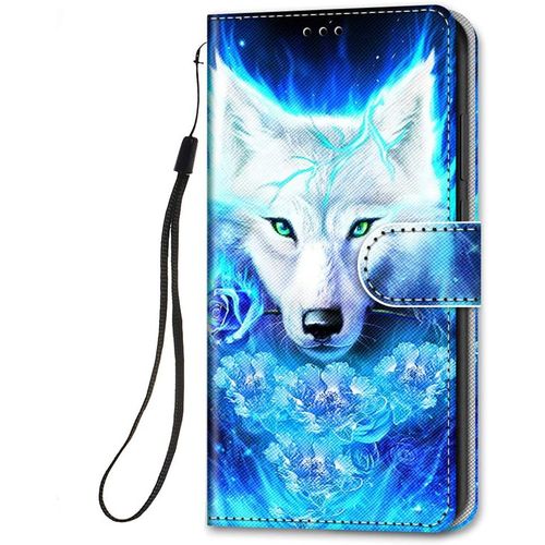 Coque En Cuir Pour Xiaomi Redmi Note 10 / Note 10s 4g A Rabat Et Folio Portefeuille, Housse Cuir Avec Support Fentes Pour Cartes Etui Anti Choc 360 Degres Cover Silicone - Loup/Bleu