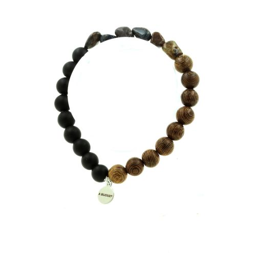 Bracelet Pietersite Des Usa + Perles Onyx Noir Mat + Bois 8 Mm. Fabriqué En France.