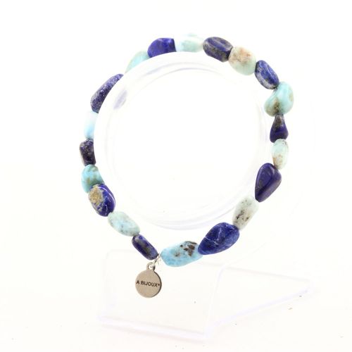 Bracelet Larimar De République Dominicaine + Lapis Lazuli Du Pakistan. Fabriqué En France.