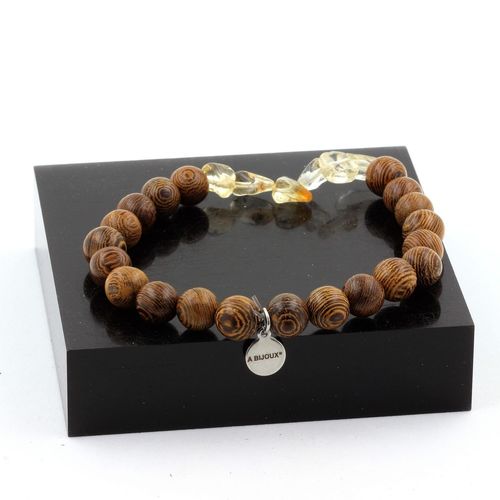 Bracelet Citrine Du Brésil + Perles Bois 8 Mm. Fabriqué En France.