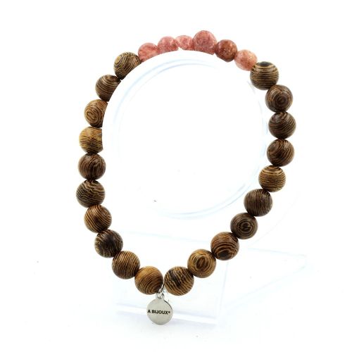 Bracelet Rubis Du Brésil + Perles Bois 8 Mm. Fabriqué En France.