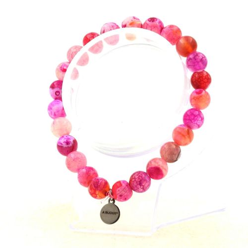 Bracelet Perles Agate Craquelé Rouge 8 Mm. Fabriqué En France. Taille Personnalisable.