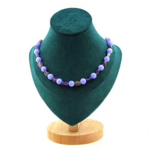 Collier Perles Améthyste Du Brésil + Agate Crazy Lace Bleu 8 Mm Chaine Collier Femmes, Hommes. Taille Personnalisable.