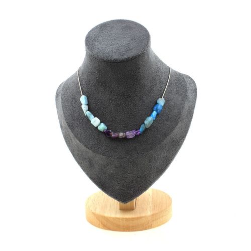Collier 15 Perles Larimar De République Dominicaine + Apatite Bleu Du Collier Femmes, Hommes. Taille Personnalisable.