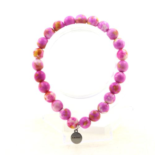 Bracelet Perles Jaspe Rose Jaune 8 Mm. Fabriqué En France. Taille Personnalisable.