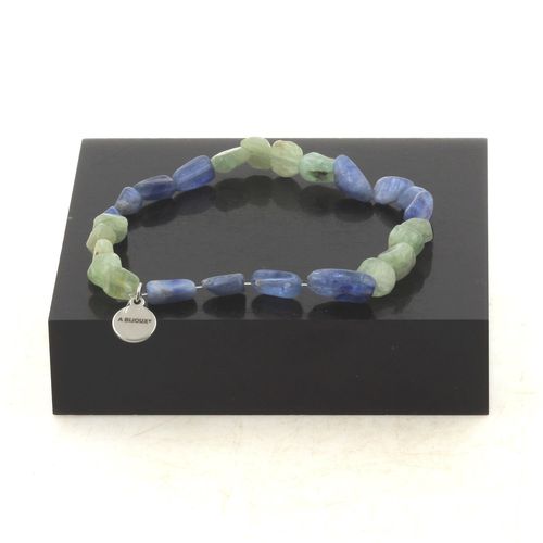 Bracelet Perles Cyanite Verte Du Brésil + Cyanite Bleu Du Brésil. Fabriqué En France. Taille Personnalisable.