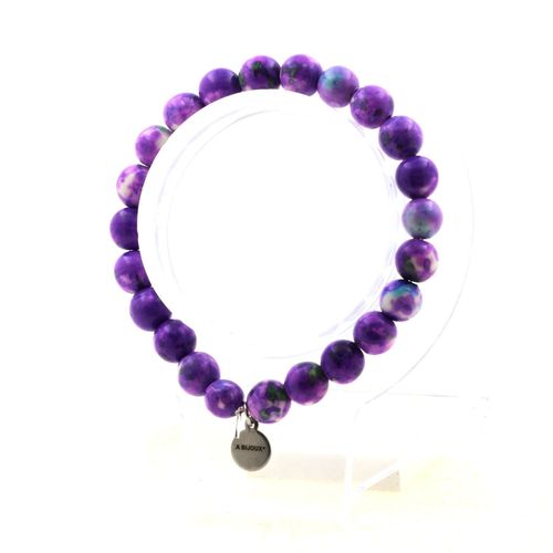 Bracelet Perles Jaspe Violet Bleu 8 Mm. Fabriqué En France. Taille Personnalisable.