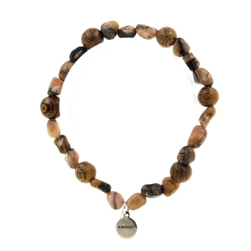 Bracelet Perles Andalousite Des Usa + Bois 8 Mm. Fabriqué En France. Taille Personnalisable.