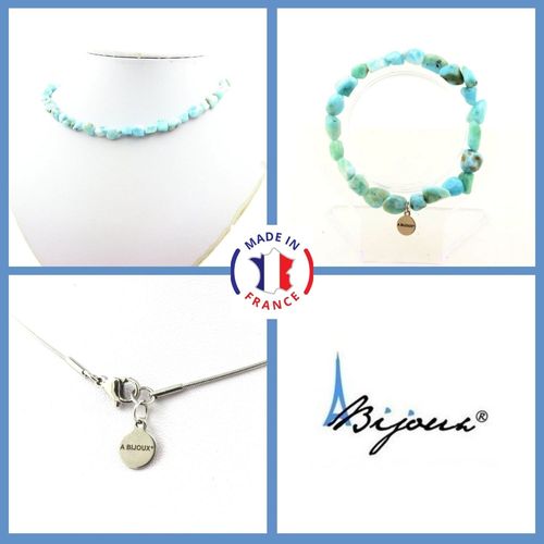 Parure Bijoux Bracelet Collier Perles Larimar De République Taille Personnalisable.