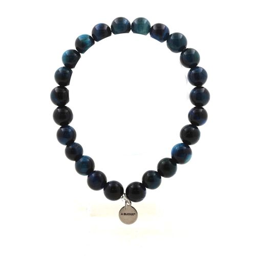 Bracelet Perles Oeil De Tigre Bleu Clair 8 Mm. Fabriqué En France. Taille Personnalisable.