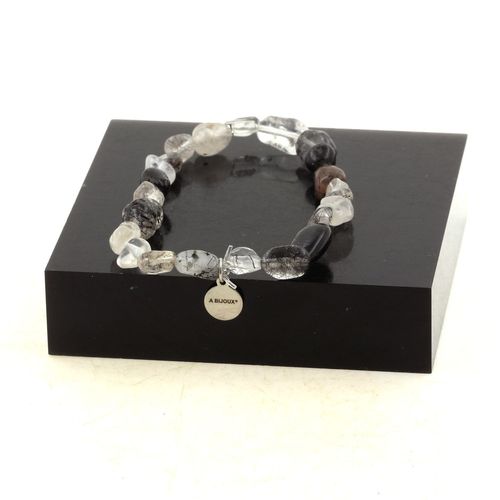 Bracelet Perles Quartz À Inclusions De Tourmaline Du Brésil. Fabriqué En France. Taille Personnalisable.
