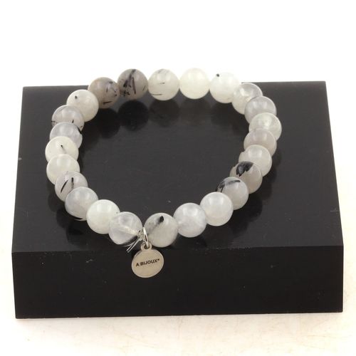 Bracelet Perles Quartz Rutile Noir 8 Mm. Fabriqué En France. Taille Personnalisable.