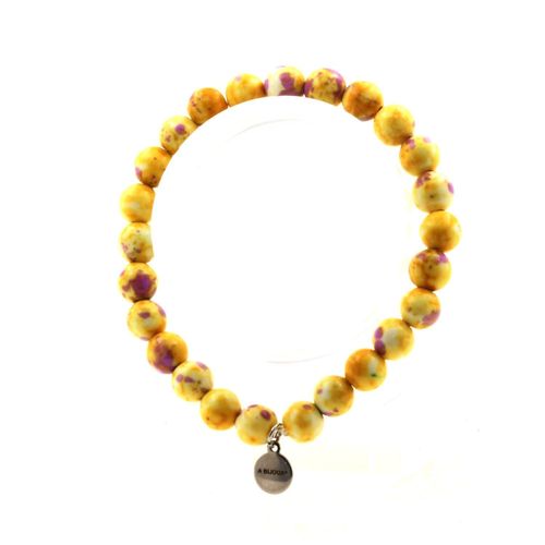 Bracelet Perles Jaspe Jaune Violet 8 Mm. Fabriqué En France. Taille Personnalisable.
