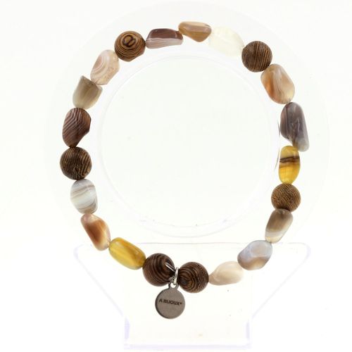 Bracelet Perles Agate Du Bostwana + Bois 8 Mm. Fabriqué En France. Taille Personnalisable.