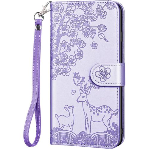 Aisenth Coque Pour Iphone 6 Plus/Iphone 6s Plus, Fleur Cerf Sika Animaux Etui A Rabat, Housse De Protection En Cuir Synthetique Portefeuille Avec Fentes Pour Cartes, Fonction De Support, Mauve