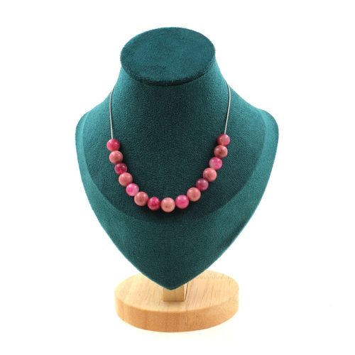 Collier 15 Perles Rhodonite + Tourmaline Melon D'eau 8 Mm Chaine En Collier Femmes, Hommes. Taille Personnalisable.