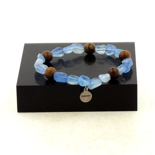 Bracelet Perles Aigue-Marine Du Brésil + Bois 8 Mm. Fabriqué En France. Taille Personnalisable.
