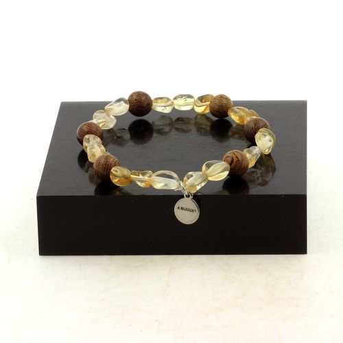 Bracelet Perles Citrine Du Brésil + Bois 8 Mm. Fabriqué En France. Taille Personnalisable.