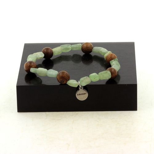 Bracelet Perles Cyanite Verte Du Brésil + Bois 8 Mm. Fabriqué En France. Taille Personnalisable.