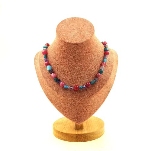 Collier Perles Améthyste Du Brésil + Apatite Bleu Du Brésil + Collier Femmes, Hommes. Taille Personnalisable.