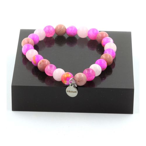 Bracelet Perles Quartz Rose + Jaspe Rose Jaune + Rhodonite + Agate Fabriqué En France.
