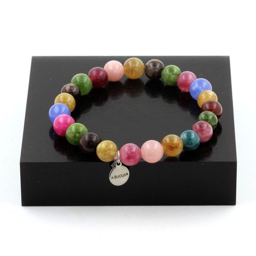 Bracelet Perles Tourmaline Multicolore 8 Mm. Fabriqué En France.