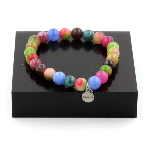 Bracelet Perles Tourmaline Multicolore + Tourmaline Melon D'eau 8 Mm. Fabriqué En France.