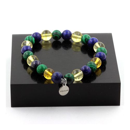 Bracelet Perles Citrine + Lapis Lazuli + Malachite 8 Mm. Fabriqué En France.