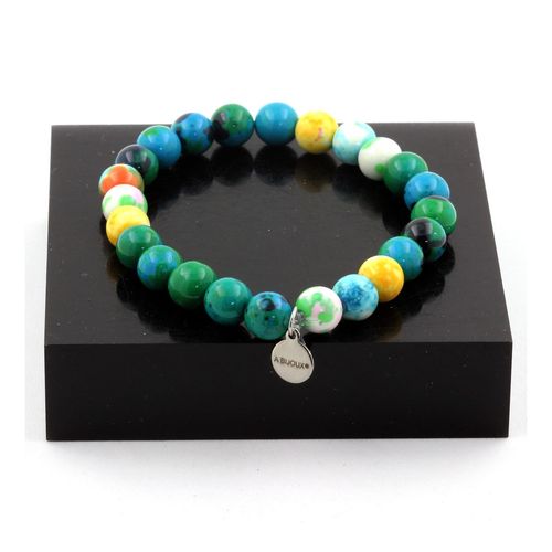 Bracelet Perles Chrysocolle + Jaspe Orange Bleu + Jaspe Jaune Violet + Fabriqué En France.