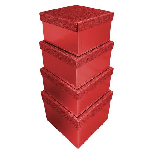 Clairefontaine Lot De 4 Boîtes Cadeaux Pailletées Rouge