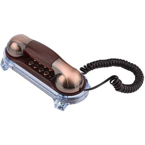 Retro Antique Téléphone Fixe avec rétroéclairage Bleu - Design Ergonomique  - Boutons Ronds - Double Placement, Tapis antidérapant inférieur et Design  Mural(cuivre Rouge)