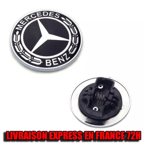 Logo Capot Insigne Mercedes Sigle Full Black Noir 57mm Emblème A B C E S Amg