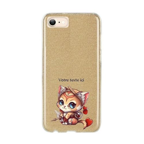 Coque Pour Iphone 7 Et 8 Et Se 2020 Et 2022 Paillettes Dore Chat Samourai Et Coeur
