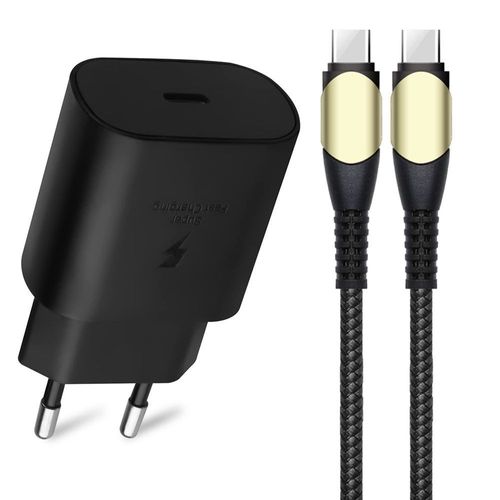 Chargeur Adaptateur 25w + Câble Usb-C Rapide 60w Pour Iphone 15 Pro Max / 15 / 15 Plus / 15 Pro - Noir