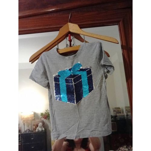 Tee-Shirt Gris Strass Colorés 4/6 Ans H&m.