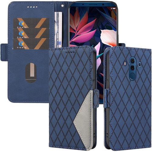 Coque Pour Huawei Mate 10 Pro, Housse En Cuir Pu Portefeuille Pochette, Etui A Rabat De Protection Compatible Avec Huawei Mate 10 Pro, Bleu