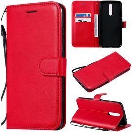 Compatible Avec Coque Xiaomi Redmi 8, Flip Rabat Cuir Portefeuille Housse Avec Fentes Pour Cartes, Magnetique Fonction Stand Etui A Rabat Rouge & 2x Verre Trempe