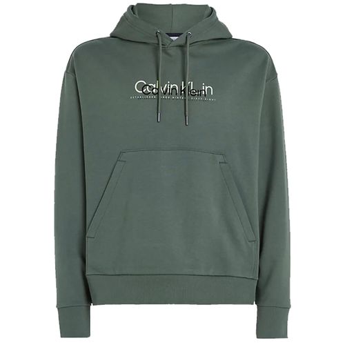 Vestes Sweats Zippés Capuche Calvin Klein Double Flock Logo Ho Kaki