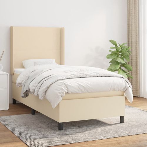 Vidaxl Lit À Sommier Tapissier Avec Matelas Crème 100x200 Cm Tissu