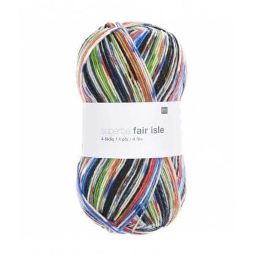 Pelote De Laine À Chaussettes À Tricoter Superba Fair Isle 4 Fils - 100gr - Rico Design 05 Bleu/Vert