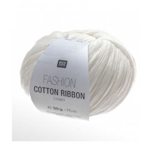 Pelote De Coton À Tricoter Fashion Cotton Ribbon Chunky - Rico Design 01 Blanc