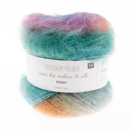 Pelote Essentials Super Kid Mohair Loves Silk Print 50 Gr - Rico Design 04 Bleu