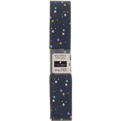 Biais En Coton Motif Etoiles 1,5m X 20mm - Passion Rubans Bleu Marine