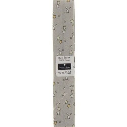 Biais En Coton Motif Etoiles 1,5m X 20mm - Passion Rubans Gris