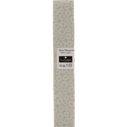 Biais En Coton Motif Margerites 1,5m X 20mm - Passion Rubans Gris