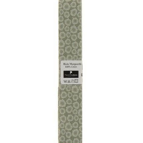 Biais En Coton Motif Margerites 1,5m X 20mm - Passion Rubans Vert
