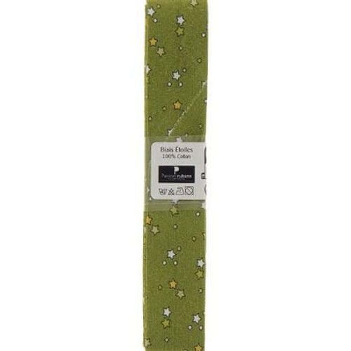 Biais En Coton Motif Etoiles 1,5m X 20mm - Passion Rubans Vert Olive
